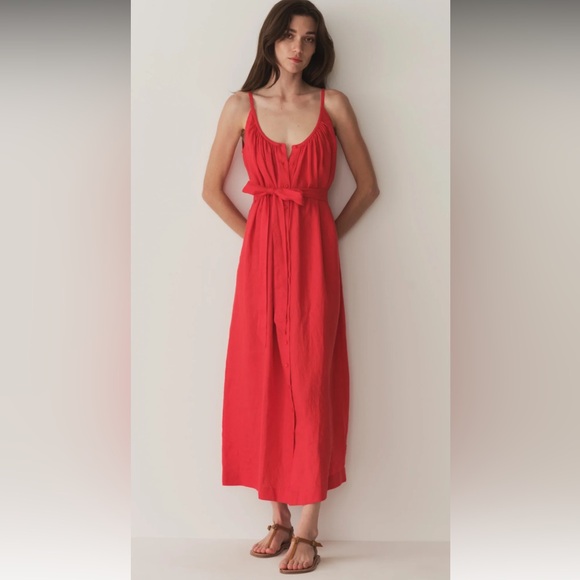 NWT DÔEN Nevita Linen Midi Dress in Scarlett Size L - Picture 2 of 16